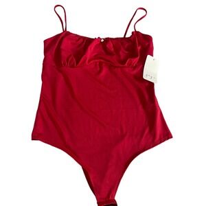 Gaze Red Gathered Bust Bodysuit Adjustable Straps T59299 Womens Large NEW